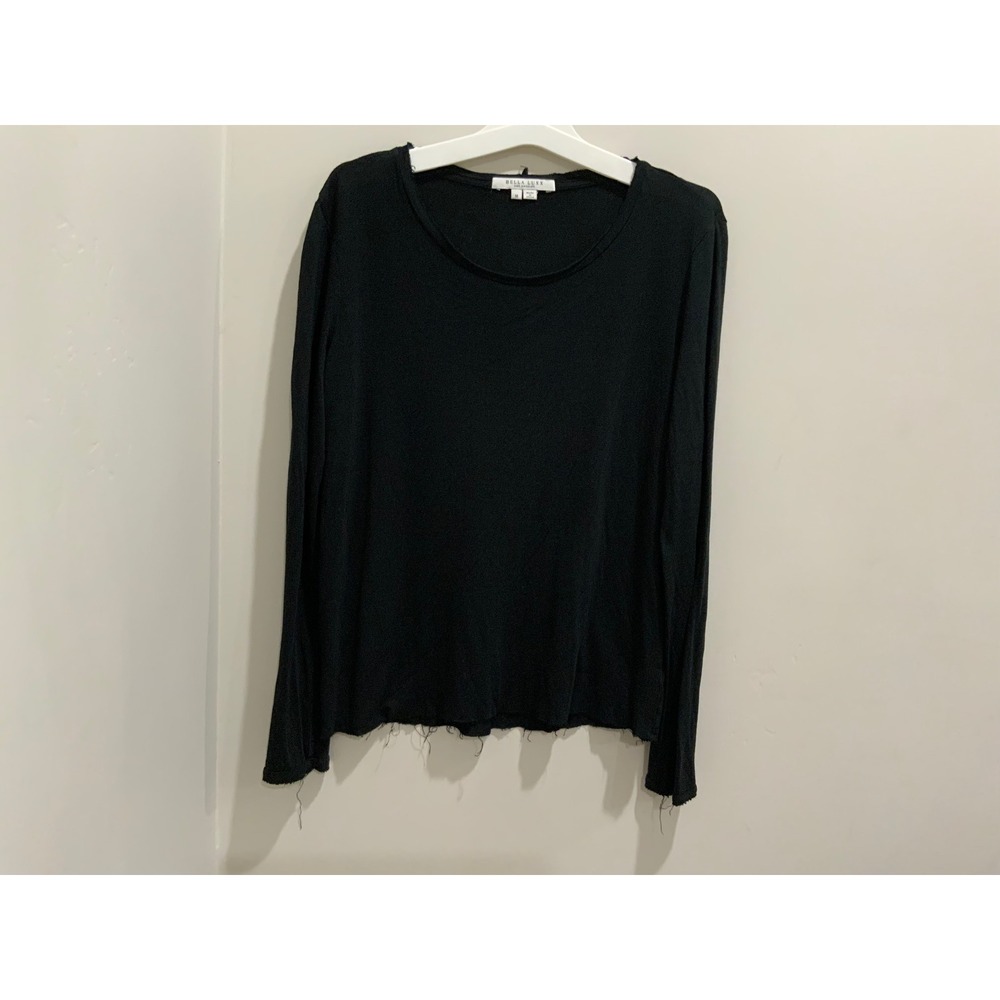 Bella Luxx Los Angeles Black Scoop Neck Long Sleeve Raw Hem Tunic Top Size M